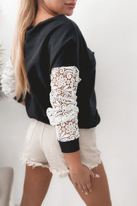 Pre-Order Black Crochet Lace Sleeve Top