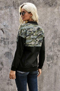 Full Zip Fabric Block Sweatshirt
