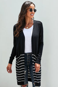 Pre-Order Open Front Long Sleeve Striped Cardigan