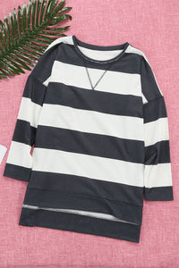 Black Striped Sweatshirt with Side Slit