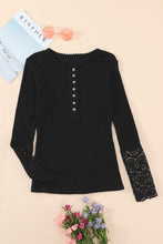 Load image into Gallery viewer, Crochet Lace Hem Sleeve Button Top