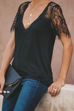 Load image into Gallery viewer, Pre-Order Black Lace V-Neck T-Shirt