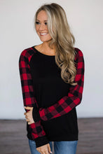 Load image into Gallery viewer, Top with Buffalo Plaid Sleeves