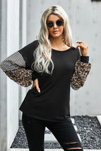 Load image into Gallery viewer, Leopard Striped Print Sleeve Color Block Top