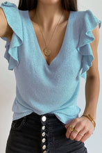 Load image into Gallery viewer, V-Neck Ruffle Sleeve Knit Tops