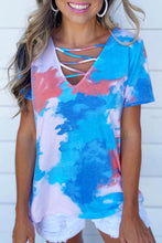 Load image into Gallery viewer, Pre-Order Blue Tie Dye Criss Cross T-Shirt