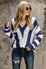 Load image into Gallery viewer, Blue &amp; White Knit V-Neck Sweater