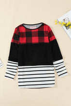 Load image into Gallery viewer, Buffalo Plaid Color Block Long Sleeve Top