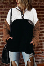 Load image into Gallery viewer, Pre-Order Color Block Leopard Accent Sherpa Pullover