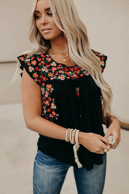 Black Fall Embrodered Top