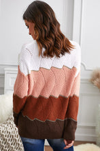 Load image into Gallery viewer, V Neck Color block Textured Knit Sweater