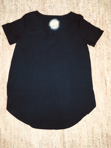 Black Short Sleeve V-Neck Straight-Cut Tunic
