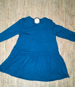 Teal 3/4 Sleeve Ruffle Tunic