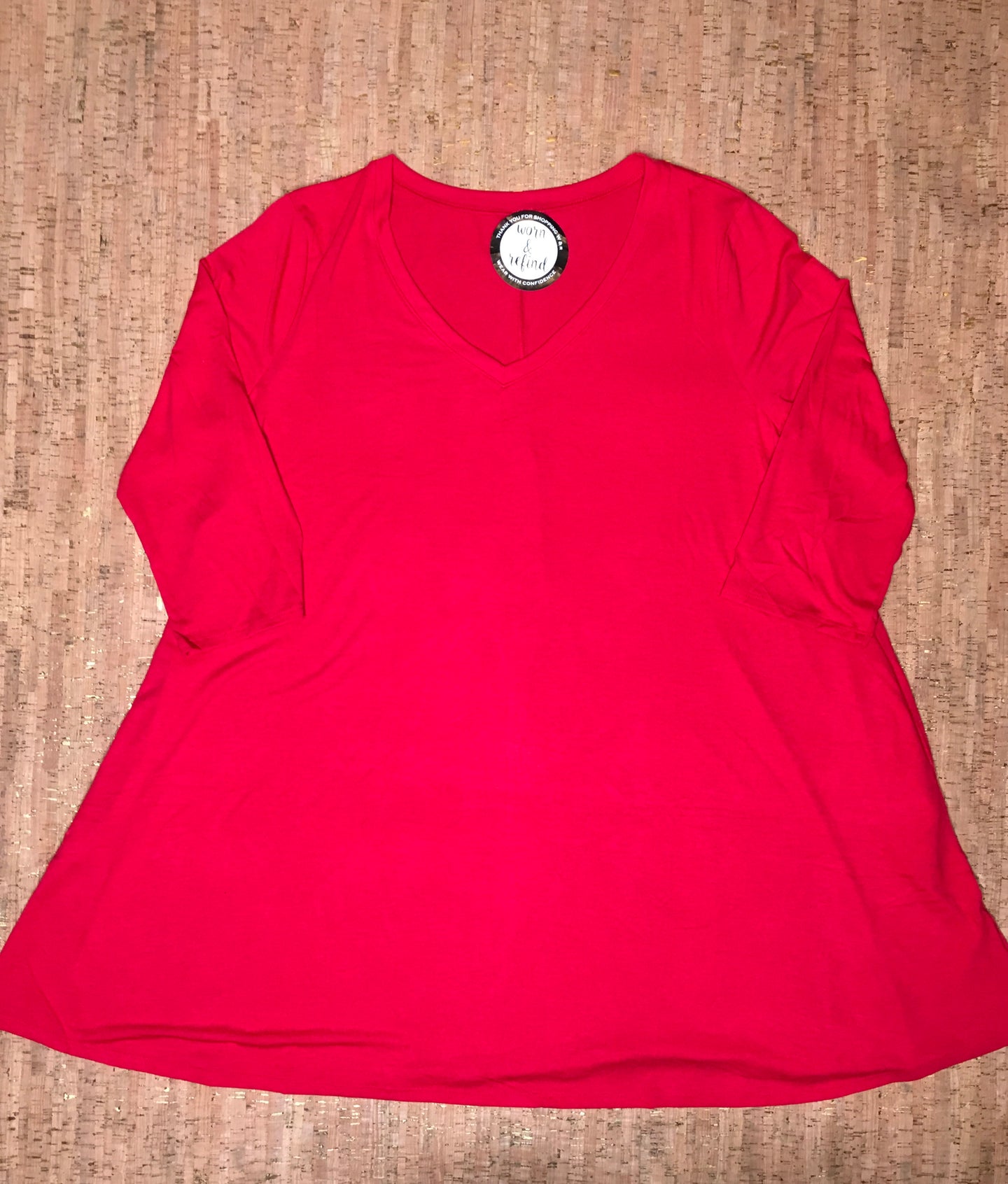 Red 3/4 Sleeve V-Neck Tunic