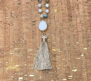 Multi Color Bead Necklace w/ Taupe Tassle