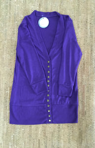 Purple 3/4 Sleeve Snap Cardigan
