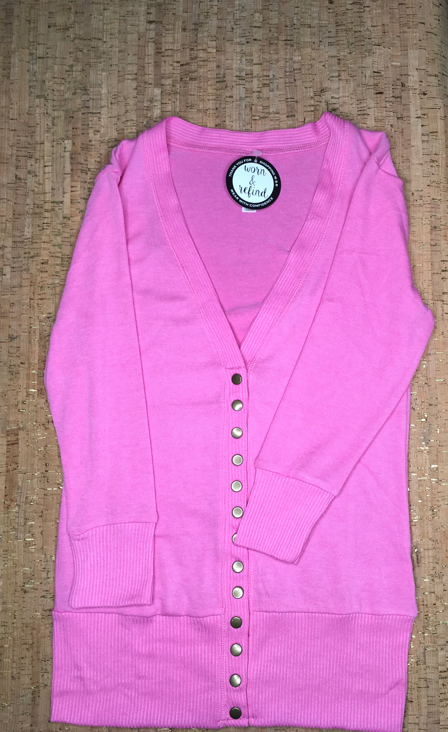Candy Pink 3/4 Sleeve Snap Cardigan