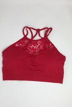 Load image into Gallery viewer, Red Floral Lace High Neck Bralette