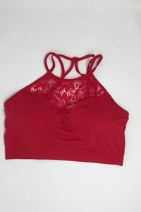 Red Floral Lace High Neck Bralette