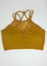 Load image into Gallery viewer, Mustard Floral Lace High Neck Bralette