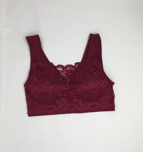 Wine Padded Lace Front Bralette