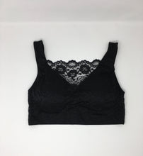 Load image into Gallery viewer, Black Lace Front Padded Tank Bralette