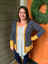 Load image into Gallery viewer, Navy &amp; White Snap Cardigan with Gold Accents