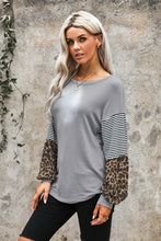 Load image into Gallery viewer, Leopard Striped Print Sleeve Color Block Top