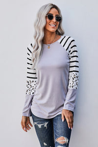 Gray Color Block Leopard Tunic