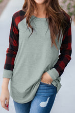 Load image into Gallery viewer, Gray Tunic w/Buffalo Plaid Sleeves