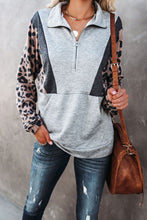 Load image into Gallery viewer, Pocketed Half Zip Leopard Pullover Sweatshirt