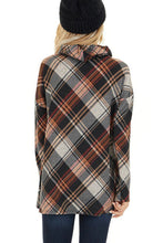 Load image into Gallery viewer, Gray Plaid Cowl Neck Top
