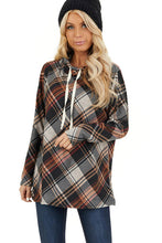 Load image into Gallery viewer, Gray Plaid Cowl Neck Top