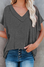 Load image into Gallery viewer, Oversized Mineral Wash Cotton Blend V Neck Short Sleeves Top