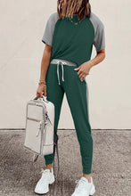 Load image into Gallery viewer, Pre-Order Green Color Block Short Sleeves and Jogger Set