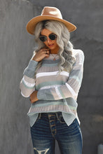 Load image into Gallery viewer, Striped Crew Collar Hollow-out Knit Sweater