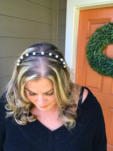 Load image into Gallery viewer, Black Leather W/Pearl Accent Headband