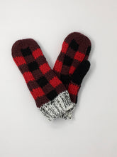 Load image into Gallery viewer, Adult Red Buffalo Plaid Mittens