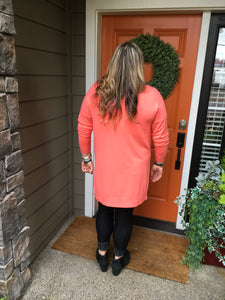 Coral V-Neck High Low Sweater with Side Slits