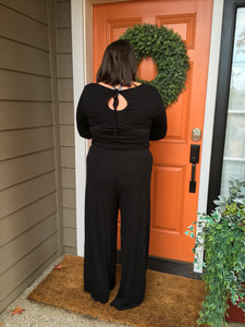 Black Long Sleeve Jumpsuit with Keyhole Back