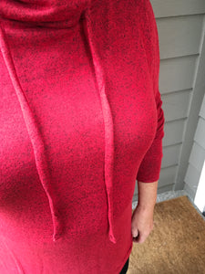 Red Heathered Cowl-Neck Tunic