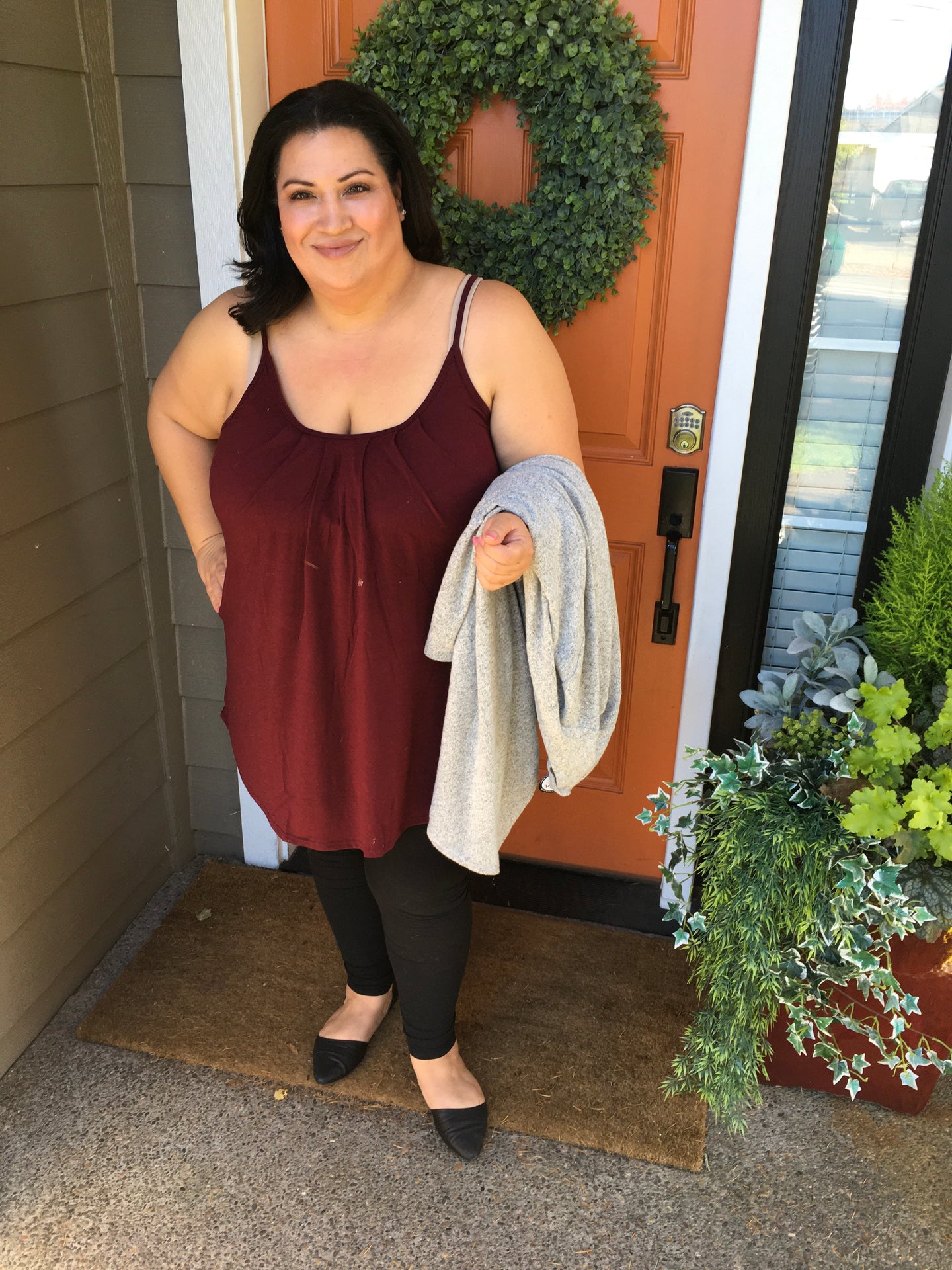 Burgundy Pleated Cami with Adjustable Straps