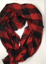 Load image into Gallery viewer, Red Large Print Buffalo Plaid Blanket Scarf