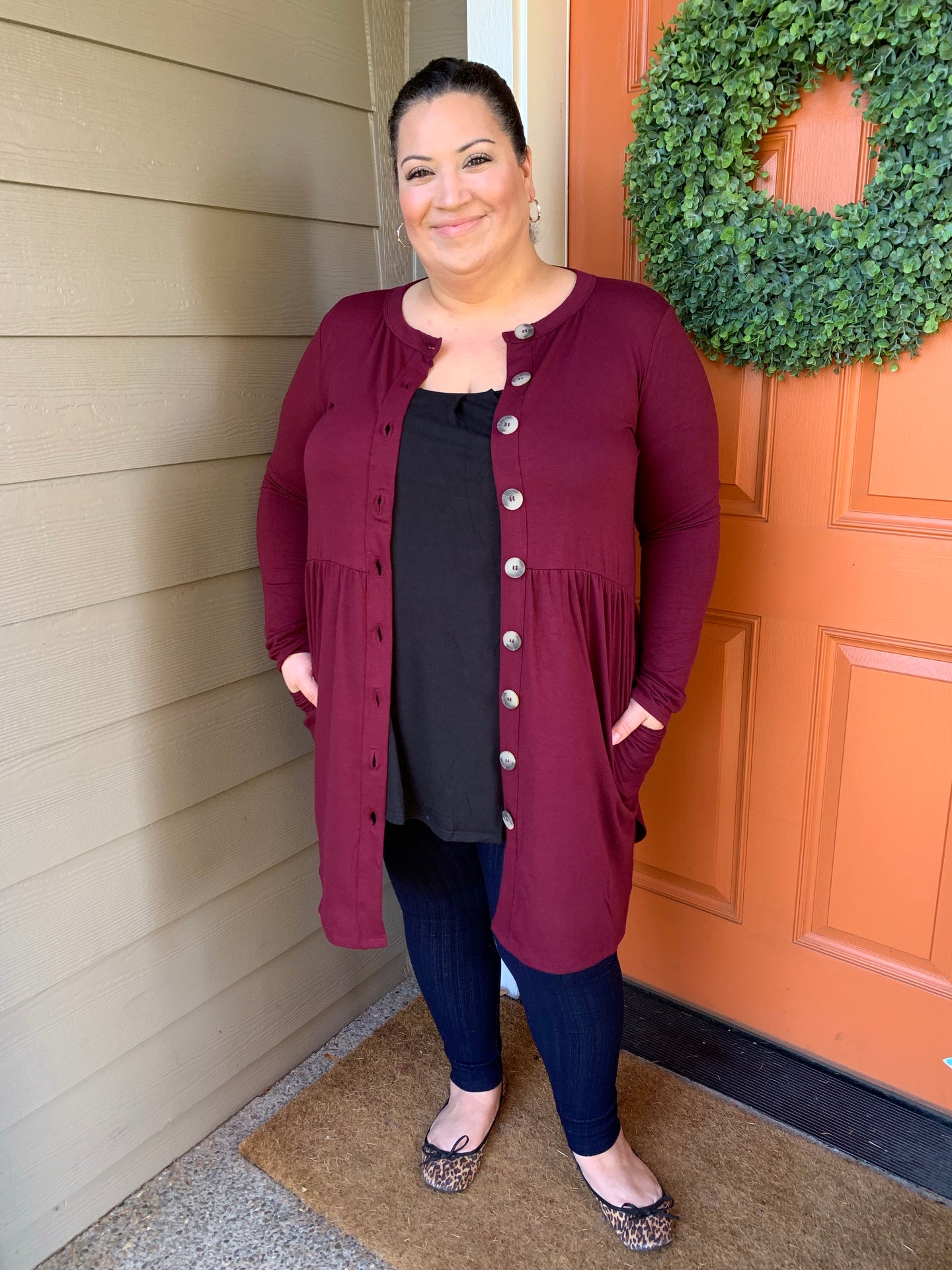 Burgundy Front Button Cardigan