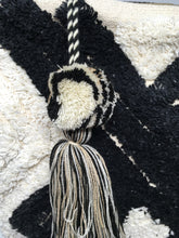 Load image into Gallery viewer, Black &amp; White Boho Tote w/Tassel and Ball Accent