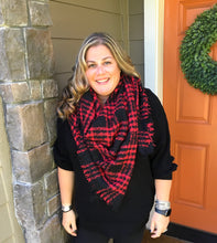 Load image into Gallery viewer, Red Small Print Buffalo Plaid Blanket Scarf