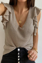 Load image into Gallery viewer, V-Neck Ruffle Sleeve Knit Tops