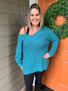 Teal Double V Sweater