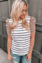 Load image into Gallery viewer, Pre-Order Leopard Ruffle Sleeve Striped T-shirt