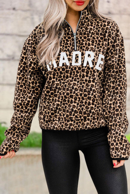 Pre-Order Leopard Madre Zipper Collar Pullover Sweatshirt